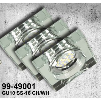 CANDELLUX 99-49001 ZESTAW TRZECH OPRAW SS-16 CH/WH 3X3W GU10 LED Z ŻARÓWKĄ LED CHROM OPR. STROP. STAŁA KWADRATOWA SZKŁO BEZBARWNE