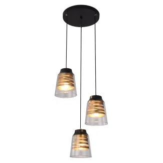 CANDELLUX 33-78988 FRESNO LAMPA WISZĄCA TALERZ CZARNY 3X60W E27 KLOSZ BEZBARWNY