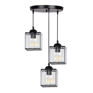 CANDELLUX 33-21137 GLASSIA LAMPA WISZĄCA TALERZ CZARNY 3X40 E27 KLOSZ CZARNY+KRYSZTAŁY BEZBARWNE