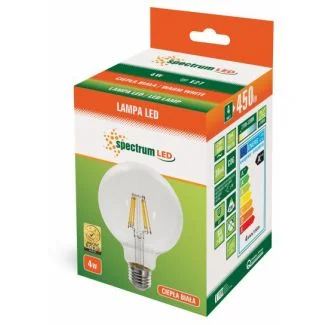 SPECTRUMLED 13763 Żarówka LED GLOB G95 COG E-27 230V 4W WW CLEAR SPECTRUM