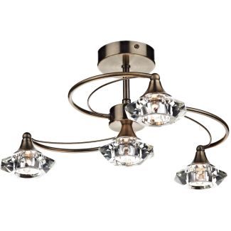 DAR LUT0475 LUTHER 4LT SEMI FLUSH CW CRYSTAL GLASS ANT BRA