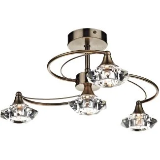 DAR LUT0475 LUTHER 4LT SEMI FLUSH CW CRYSTAL GLASS ANT BRA