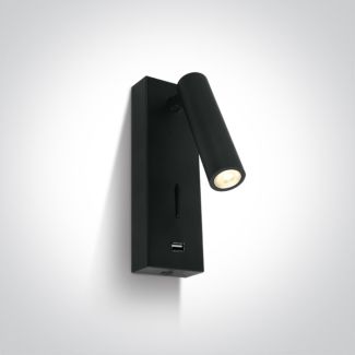 ONE LIGHT 65746A/B/W Kandila USB czarna przyłóżkowa oprawa COB LED 3000K 3W IP20 z USB i przełącznikiem
