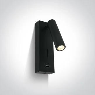 ONE LIGHT 65746A/B/W Kandila USB czarna przyłóżkowa oprawa COB LED 3000K 3W IP20 z USB i przełącznikiem