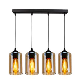 CANDELLUX 34-00552 BISTRO LAMPA WISZĄCA CZARNY 4X40W E27 KLOSZ BRĄZOWY