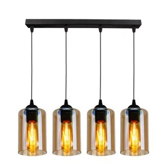 CANDELLUX 34-00552 BISTRO LAMPA WISZĄCA CZARNY 4X40W E27 KLOSZ BRĄZOWY
