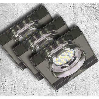 CANDELLUX 99-49018 ZESTAW TRZECH OPRAW SS-16 CH/BK 3X3W GU10 LED Z ŻARÓWKĄ LED CHROM OPR. STROP. STAŁA KWADRATOWA SZKŁO CZARNE