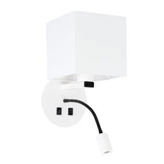 CANDELLUX 21-75659 MAGNUM 1 LAMPA KINKIET OKRAGŁY 1X40W E27+3W LED ABAŻUR KWADRAT BIAŁY