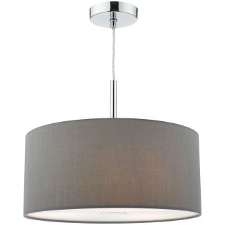 DAR RON1039 RONDA 3LT PENDANT 40CM DRUM GREY FAUX SILK