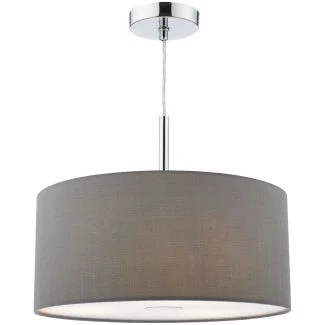 DAR RON1039 RONDA 3LT PENDANT 40CM DRUM GREY FAUX SILK