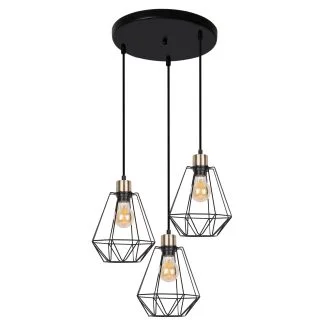 CANDELLUX 33-00323 PRIMO LAMPA WISZĄCA TALERZ CZARNY+PATYNA 3X60W E27 KLOSZ CZARNY