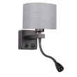 CANDELLUX 21-75499 POLO KINKIET 1X40W E27 + 2W LED CZARNY ABAŻ. OKRĄGŁY SZARY