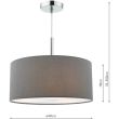 DAR RON1039 RONDA 3LT PENDANT 40CM DRUM GREY FAUX SILK