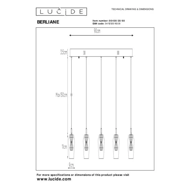 LUCIDE BERLIANE 00430/20/60 lampa wisząca
