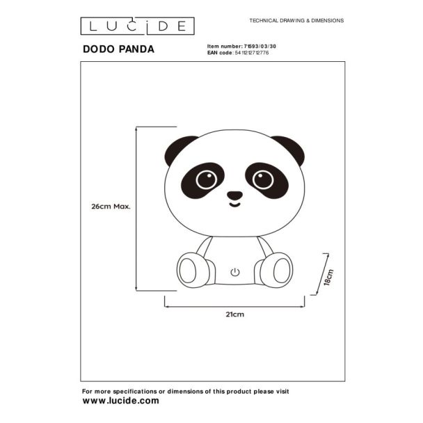LUCIDE 71593/03/30 LAMPA STOJĄCA STOŁOWA DODO PANDA