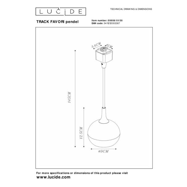 LUCIDE 09956/01/30 LAMPA SUFITOWA NOWOCZESNA TRACK FAVORI PENDEL
