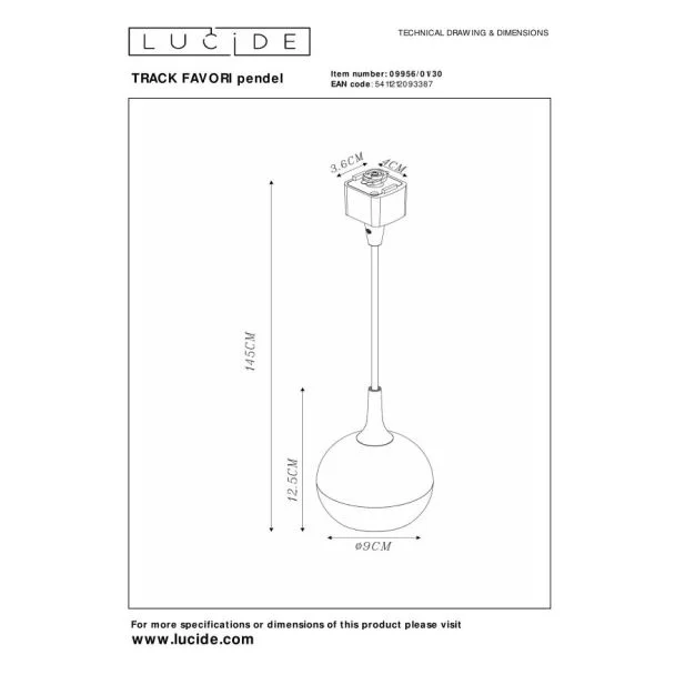 LUCIDE 09956/01/30 LAMPA SUFITOWA NOWOCZESNA TRACK FAVORI PENDEL