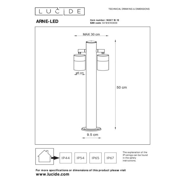 LUCIDE ARNE-LED 14867/10/12 LAMPA STOJĄCA - ZEWNĘTRZNA NOWOCZESNA