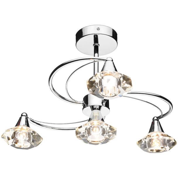 DAR LUT0450 LUTHER 4LT SEMI FLUSH CW CRYSTAL GLASS POL CHR