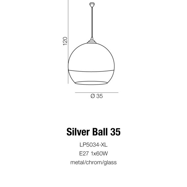 AZZARDO LP5034-L / AZ0732 Silver ball 35 Lampa wisząca