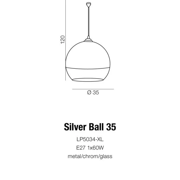 AZZARDO LP5034-L / AZ0732 Silver ball 35 Lampa wisząca