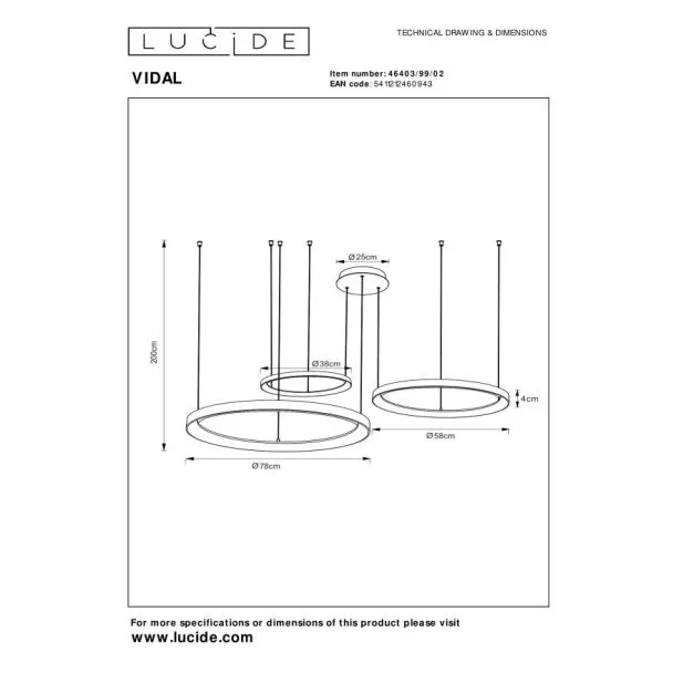 LUCIDE 46403/99/02 LAMPA WISZĄCA NOWOCZESNA LEDVIDAL