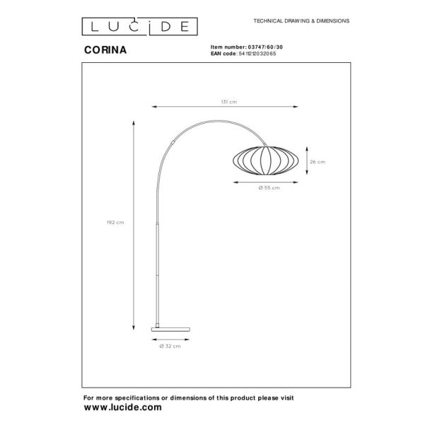 LUCIDE CORINA 03747/60/30 LAMPA PODŁOGOWA czarny