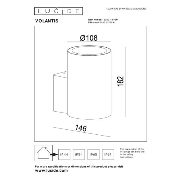 LUCIDE 27807/01/30 LAMPA ZEWNĘTRZNA ŚCIENNA VOLANTIS