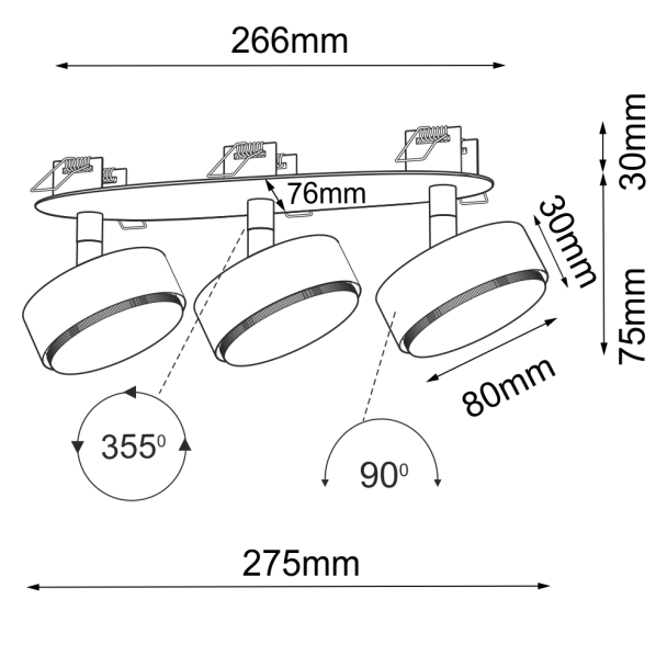 ANTIGO Lampa wpuszczana Drop in 3 - Czarna 3262