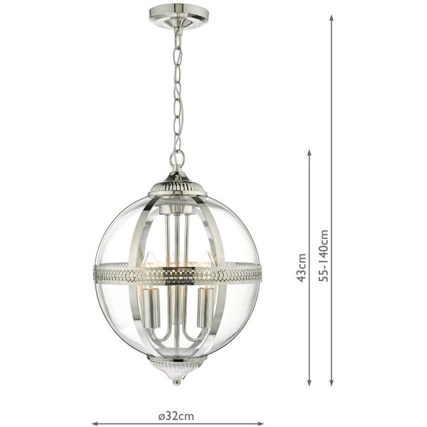 DAR VAN0338 VANESSA 3LT PENDANT POL NICKEL/ CLEAR