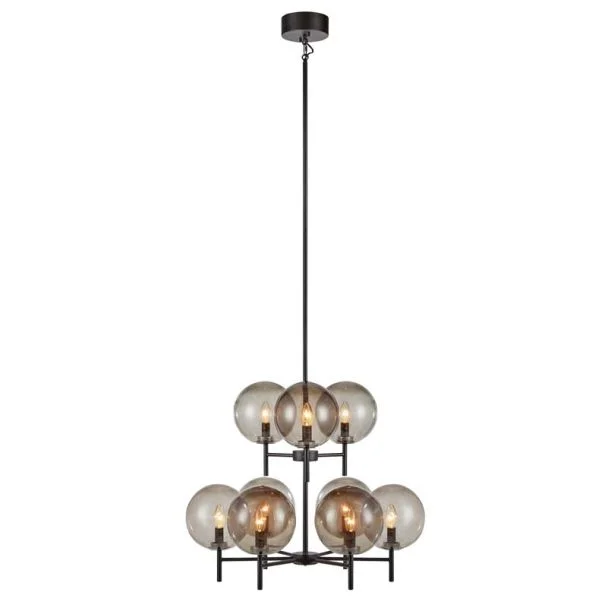 MARKSLOJD 107921 CROWN lampa wisząca 9L Czarna/Przydymiony
