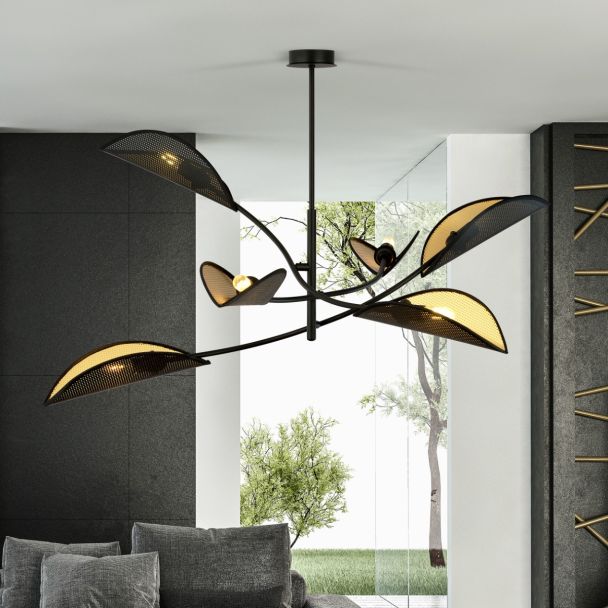 EMIBIG 1106/6 LAMPA SUFITOWA LOTUS 6 BLACK/GOLD