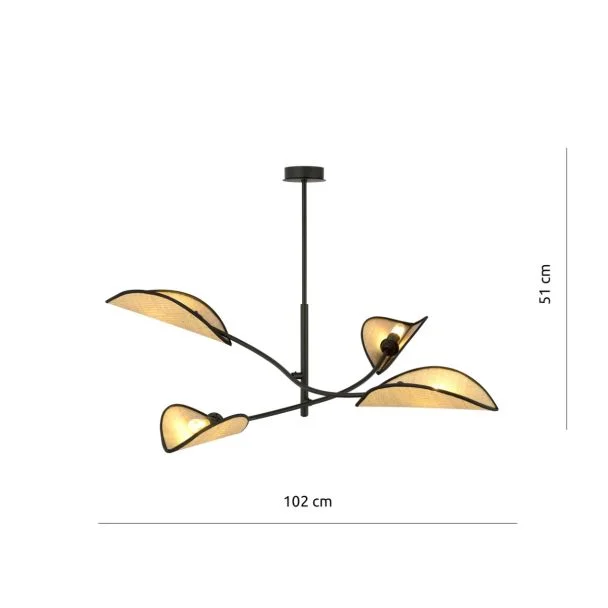 EMIBIG 1108/4 LAMPA SUFITOWA LOTUS 4 BLACK/RATTAN