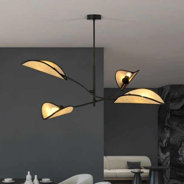 EMIBIG 1108/4 LAMPA SUFITOWA LOTUS 4 BLACK/RATTAN