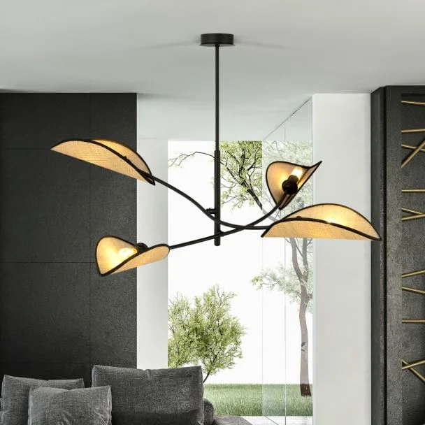 EMIBIG 1108/4 LAMPA SUFITOWA LOTUS 4 BLACK/RATTAN