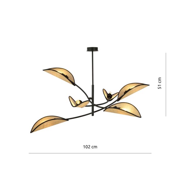 EMIBIG 1108/6 LAMPA SUFITOWA LOTUS 6 BLACK/RATTAN
