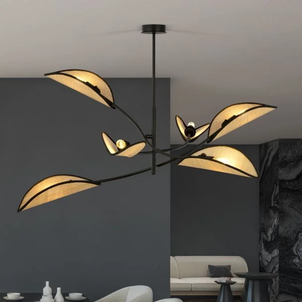 EMIBIG 1108/6 LAMPA SUFITOWA LOTUS 6 BLACK/RATTAN