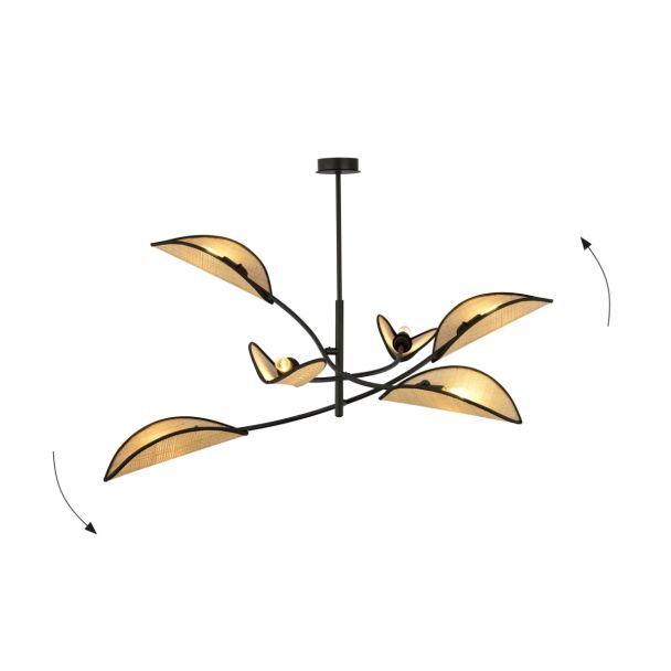 EMIBIG 1108/6 LAMPA SUFITOWA LOTUS 6 BLACK/RATTAN