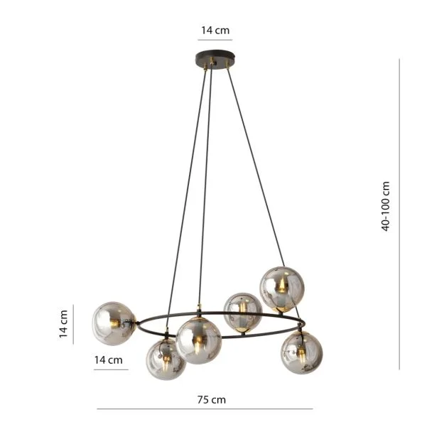 EMIBIG 1294/6 AZURA 6 BL GRAFIT Lampa wisząca