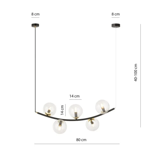 EMIBIG 1296/5 RITZ 5 BL TRANSPARENT Lampa wisząca