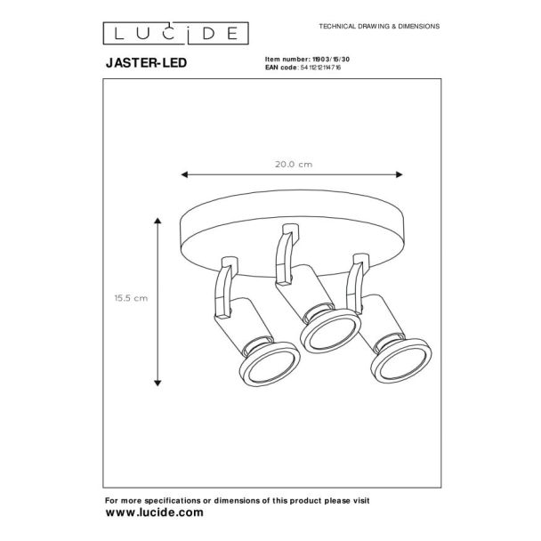 LUCIDE JASTER LED 11903/15/30 LAMPA SUFITOWA - REFLEKTOR
