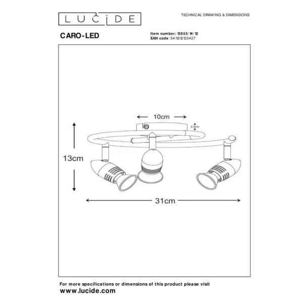 LUCIDE CARO-LED 13955/14/12 LAMPA SUFITOWA - REFLEKTOR