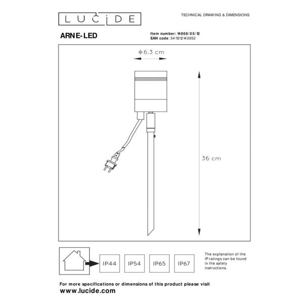 LUCIDE ARNE-LED 14868/05/12 LAMPA STOJĄCA - ZEWNĘTRZNA NOWOCZESNA