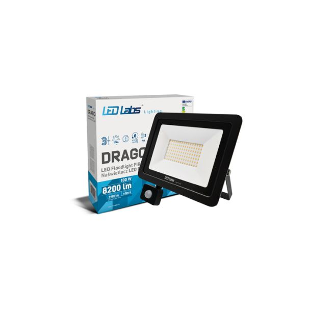LED LABS 17-0000-14 Naświetlacz LED DRAGO 100W NW IP44 SLIM PIR