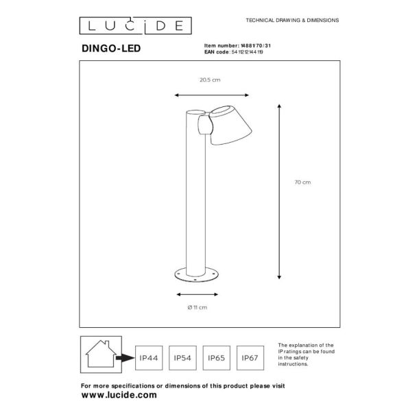 LUCIDE DINGO 14881/70/31 LAMPA STOJĄCA - ZEWNĘTRZNA NOWOCZESNA
