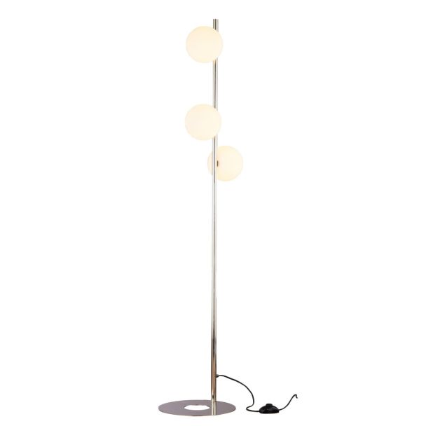 JUPITER FEME nowoczesna lampa podłogowa niklowana 3-punktowa biały klosz 1939