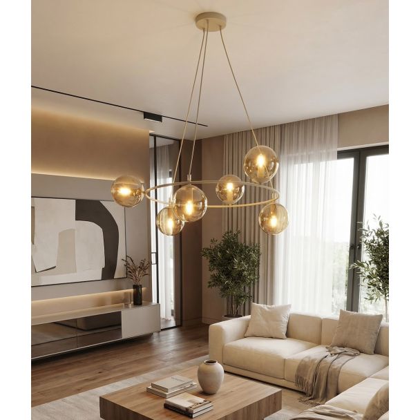 EMIBIG 1638/6 AZURA 6 MOKKA AMBER LAMPA WISZĄCA