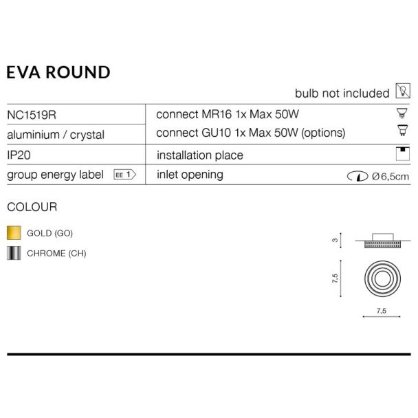 AZZARDO NC1519R-GO / AZ1459 Eva Round (gold) Oczko sufitowe
