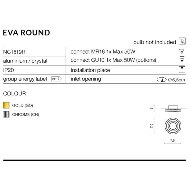 AZZARDO NC1519R-CH / AZ1458 Eva Round (chrome) Oczko sufitowe