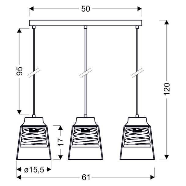 CANDELLUX 33-78094 FRESNO LAMPA WISZĄCA CZARNY 3X60W E27 KLOSZ BEZBARWNY